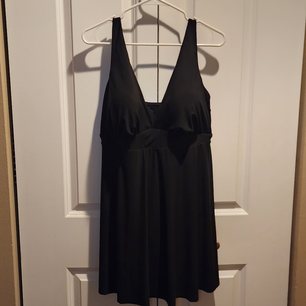 Women's Plus Size Plunge Side Slit Swim Dress - Aqua Green- Black 16W Swimsuit